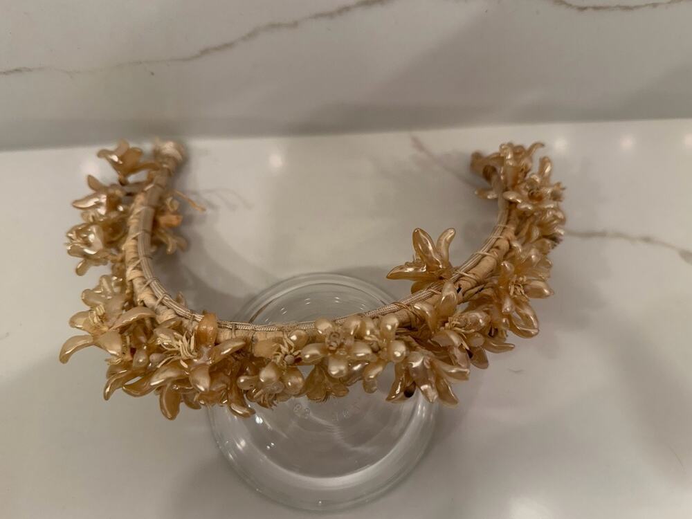 Vintage Handmade Wax Flower Bridal Crown Wedding Headpiece Pearl Floral